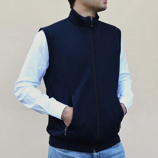 Windproof Wool Gilet - Blue